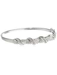 White Bronze Diamond Bangle Bracelet, 6.5"