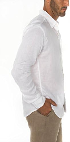 Claudio Milano Men's 100% Linen Long Sleeve Shirt XXXL White