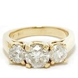 2.00CT 14k Yellow Gold Three Stone Round Brilliant Cut Diamond Anniversary Engagement Past Present Future Ring Color (G/H) Clarity (I1/I2) Size 7 Resizable