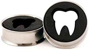 Pair of Tooth Black, Plugs, Flesh Tunnel Ear Gauges with Double Flared 316L Stainless Steel