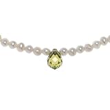 Sterling Silver Genuine Pearl 16in - 18in Necklace with Olivine CZ Drop Center Briolette