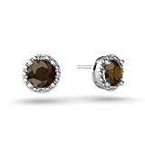 14K White Gold Genuine Round Smoky Quartz Earrings