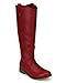 Breckelle AE45 Women Leatherette Round Toe Riding Knee High Boot - Red