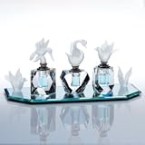 FROSTED BIRD PERFUME SET - FROSTED BIRD CRYSTAL PERFUME BOTTLES ON MIRROR TRAY