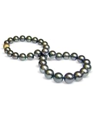 12 x 15mm black green Tahitian south sea cultured pearl necklace 16"