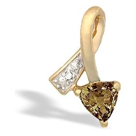 14K Yellow Gold Genuine Trillion Smoky Quartz and Diamond Ribbon Pendant by Jewels For Me