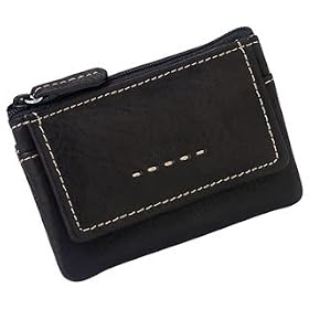 Fossil Ladies Leather Coin Purse - Pop Stitch Key Coin Purse (Color: Black)