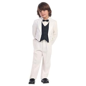 Lito Toddler Boy's Ivory or Black Tuxedo with Short Coat with Tails and Color Change Vest with Clip-on Bow Tie