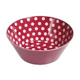 red polka dot melamine bowl