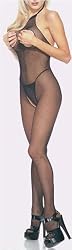Plus Size Queen Black Seamless Halter-Style Cut Out Bust Fishnet Bodystocking