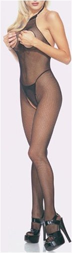 31YVw72mAZL Plus Size Queen Black Seamless Halter Style Cut Out Bust Fishnet Bodystocking