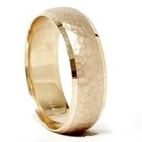 Mens 7MM 14k Yellow Gold Hammered Dome Wedding Ring Band SZ 9.5