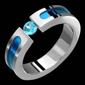 Bleuet Baby Blue Titanium Ring with Blue Topaz Center Stone. Choose your Color... by Alain Raphael