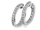 14K White Gold Hinged Hoop Earrings with Pave Set Diamonds