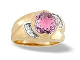 14K Yellow Gold Round Created Pink Sapphire and Diamond Men's Ring