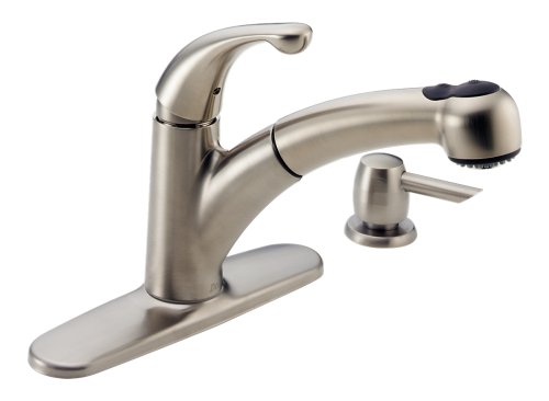 Delta Palo Single-Handle Kitchen Faucet with Pull-Down Spray Wand and Soap Dispense, Stainless #467-SSSD