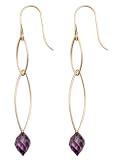 14k Yellow Gold Amethyst Almond-Shaped Dangle Earrings