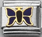 Clearly Charming Dark Blue Butterfly Animal Theme Italian Charm Link Bracelet
