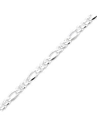 Sterling Silver 4.75mm Pave Flat Figaro Chain - 20 Inch