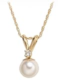 Freshwater Cultured Pearl 6.0-6.5mm Pendant w/ Diamond (.03ctw) on 14k Yellow Gold Chain, 18