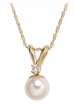 Freshwater Cultured Pearl 6.0-6.5mm Pendant w/ Diamond (.03ctw) on 14k Yellow Gold Chain, 18"