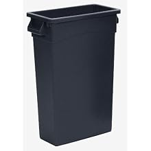 Continental H8322BK 23-Gallon Wall Hugger LLDPE Waste Receptacle with Handles, Rectangular, Black