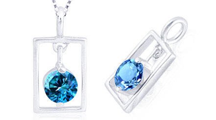 Round Cut London Blue Topaz Pendant Sterling Silver