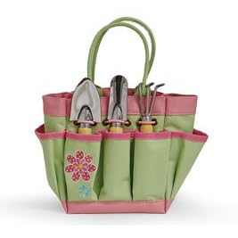 Pink Flower Garden Tote with Mini Tools Set of 3 Tools