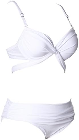 Women Vintage Sexy Push Up Padded Swimsuit Bikini Trikini Beachwear white size S