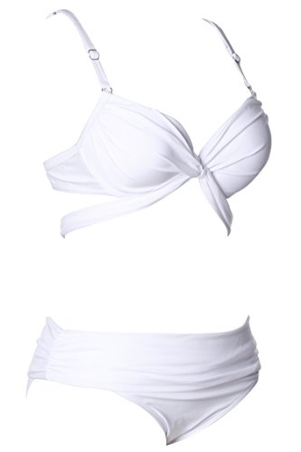 Women Vintage Sexy Push Up Padded Swimsuit Bikini Trikini Beachwear white size L