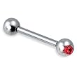 316 Surgical Stainless Steel Barbell with Red CZ Sold as a Pair