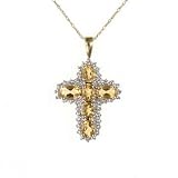 1.38cttw Genuine Golden Yellow Citrine Cross with Diamond Accents and 10K Yellow Gold Pendant with Chain Necklace Gift Boxed
