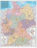 Deutschland Postleitzahlenkarte, Stiefel Wandkarte Kleinformat 67 x 87 cm, Poster, laminiert