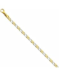 Genuine 14K Yellow Gold Two-Tone 4.8Mm Polished Fancy Link Bracelet 8 Inches 100% Satisfaction Guaranteed.
