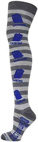 Dr Doctor Who Women's Over The Knee High Socks 1 Pair - Gray Rugby Stripe Tardis