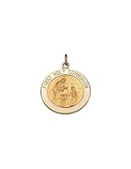 Round First Holy Communion Medal in 14k Yellow Gold