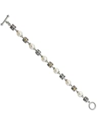 Sterling Silver w/14k Gold 9-10mm Freshwater Cultured Pearl 8in Bracelet