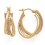14K TWO TONE TRIPLE TUBE EARRINGS