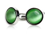 Timeless Round Light Green Catseye-style Cufflinks Framed silver-tone by Cuff-Daddy