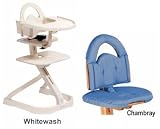 Svan High Chairs from Scandinavian Child with Infant Kit and Cushion, Chambray Cushion with Whitewash Wood