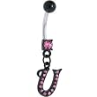 Black Anodized Pink Jeweled Initial Belly Ring-Letter U