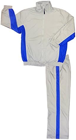 Men's Nylon Athletic Full Zip Mesh Lined Running Track Suit Set,XXX-Large,Light Grey/Royal/White
