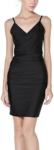 Women Slim V Collar Suspender Backless Open Back Cocktail Evening Party Dress Black L
