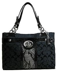 Authentic Coach Penelope Snake Stripe Black Signature Carryall Bag 16580