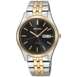 Seiko #SNE034 Men's Two Tone Black Dial Solar Quartz Watch