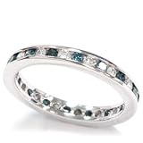 1.00CT Blue & White Diamond Eterntiy Guard Ring Wedding Band Engagement 14K WG