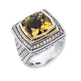 Sterling Silver and 18k Yellow Bold Designer Cushion Ring - Size 7.0