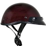 Outlaw AX-30020 Glossy Rosewood-Red Carbon-Fiber Motorcycle Half Helmet Sz M