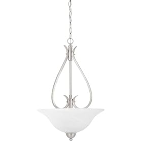 Globe Avignon Three-Light Pendant, Satin Nickel with White Alabaster Globe #61533