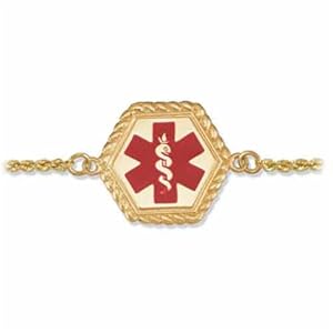 14K Yellow Gold Red Enamel Medical ID Gold Bracelet